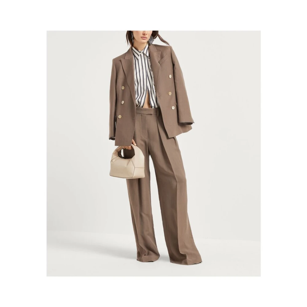 BRUNELLO CUCINELLI Bruine Double-Breasted Jas met Zakken Brown Dames