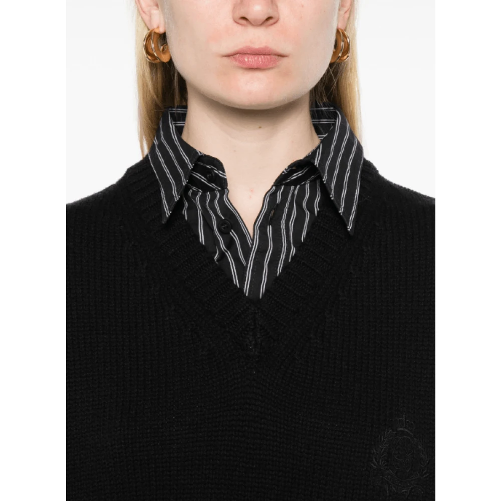 Balenciaga Zwarte Gelaagde Wollen Gebreide Trui Black Dames