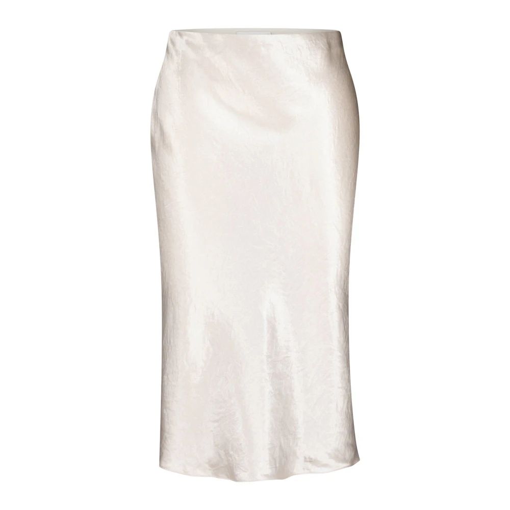 Vince Satin Midi Rok Crinkle Look Elastische Taille White Dames