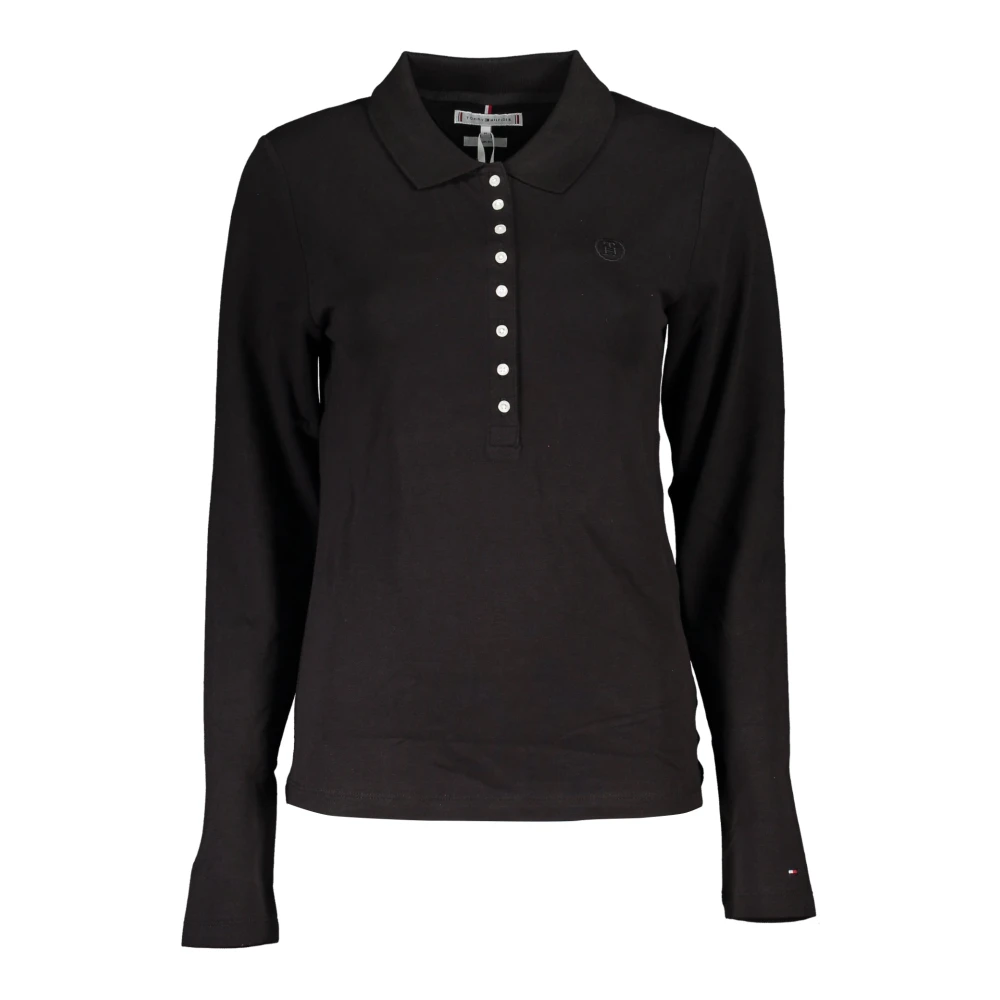 Tommy Hilfiger Lange Mouw Polo Shirt Zwart Geborduurd Logo Black Dames