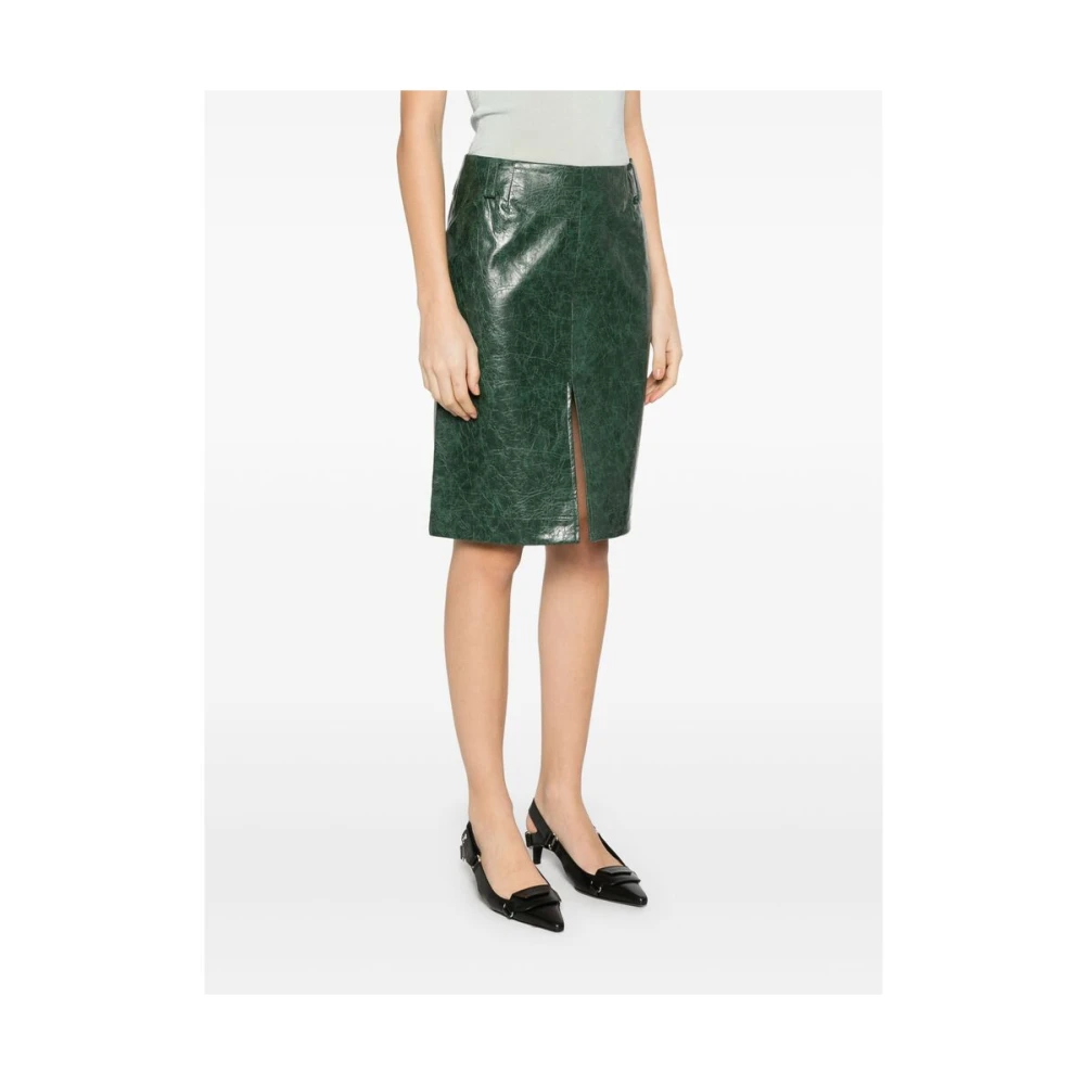 BAUM UND PFERDGARTEN Donkergroene Leren Rok met Voorspleet Green Dames