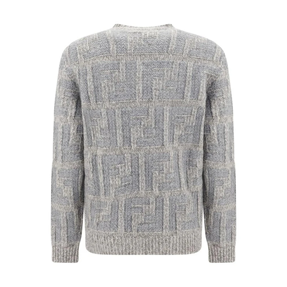 Fendi Jacquard Gebreid FF Logo Sweater Gray Heren