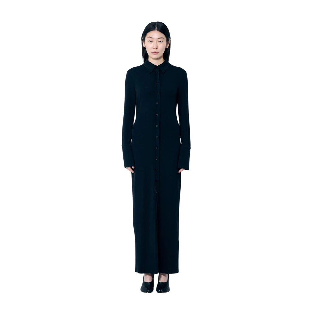Sportmax Women's Black Crepe Jersey Shirt Maxi Dress