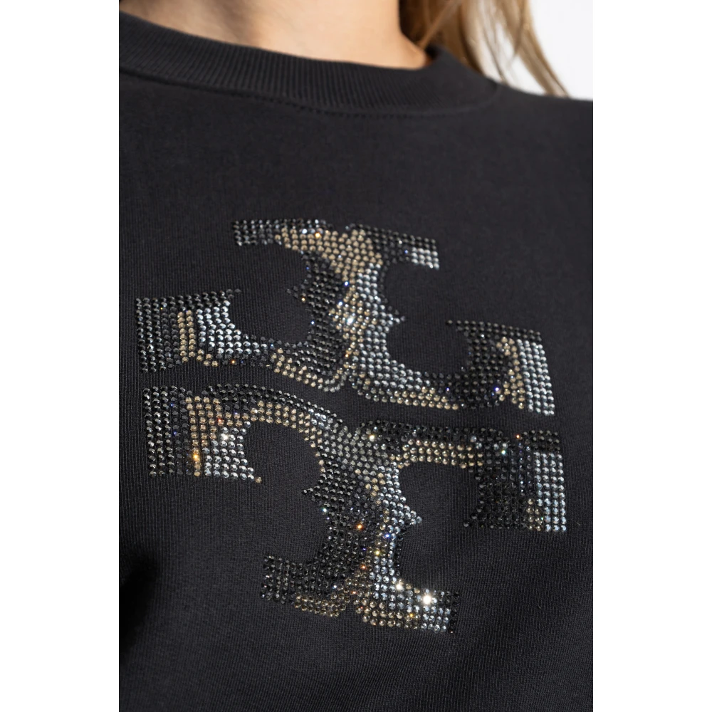 TORY BURCH Sweatshirt met logo afgewerkt met glinsterende pailletten Black Dames