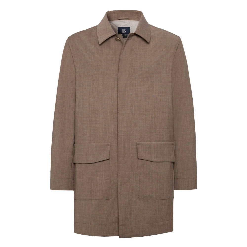 Boggi Milano Pea Coat Van Technische Wol Brown Heren