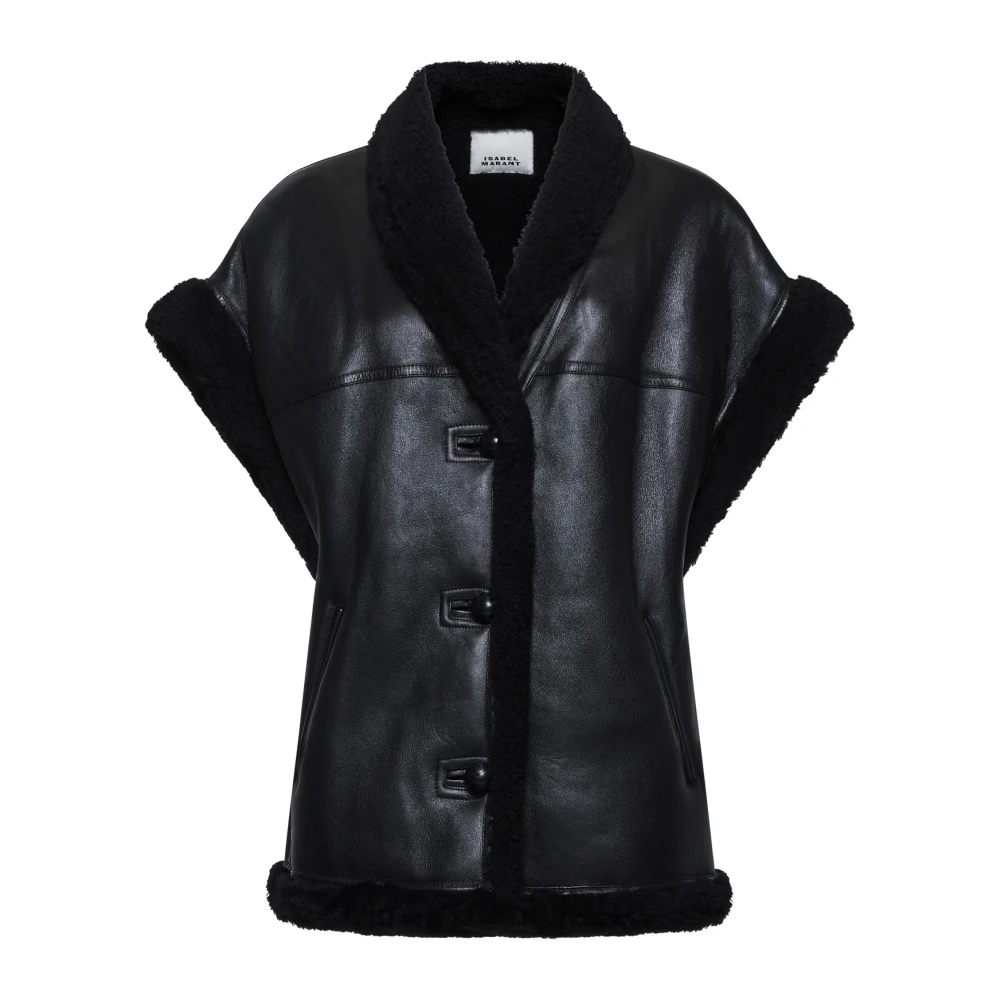Isabel marant Zwarte leren shearling mouwloze jas Black Dames