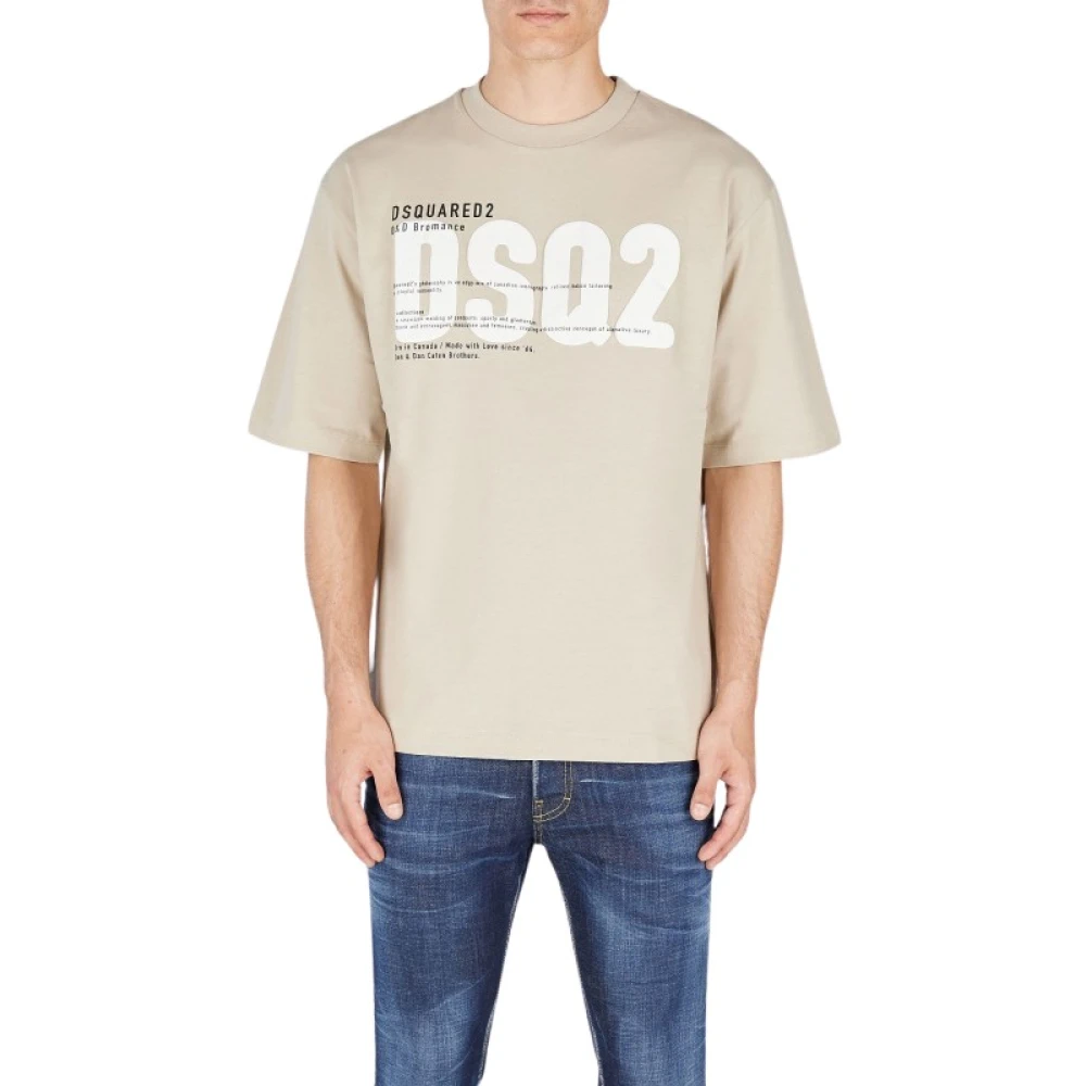 Dsquared2 Logo Print Taupe Katoenen T-shirt Beige Heren
