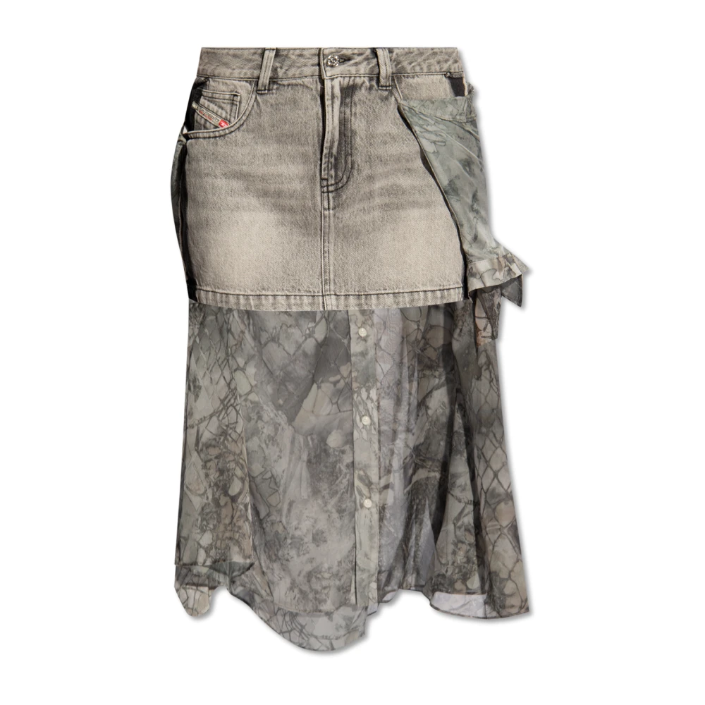 Diesel Denim mini skirt with chiffon overlay Gray Dames