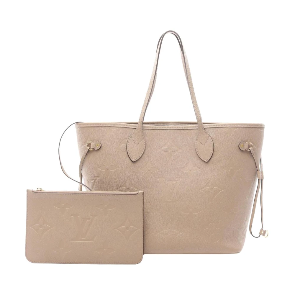 Louis Vuitton Vintage Women's Beige Pre-Owned Monogram Embossed Leather Tote Bag With Pouch