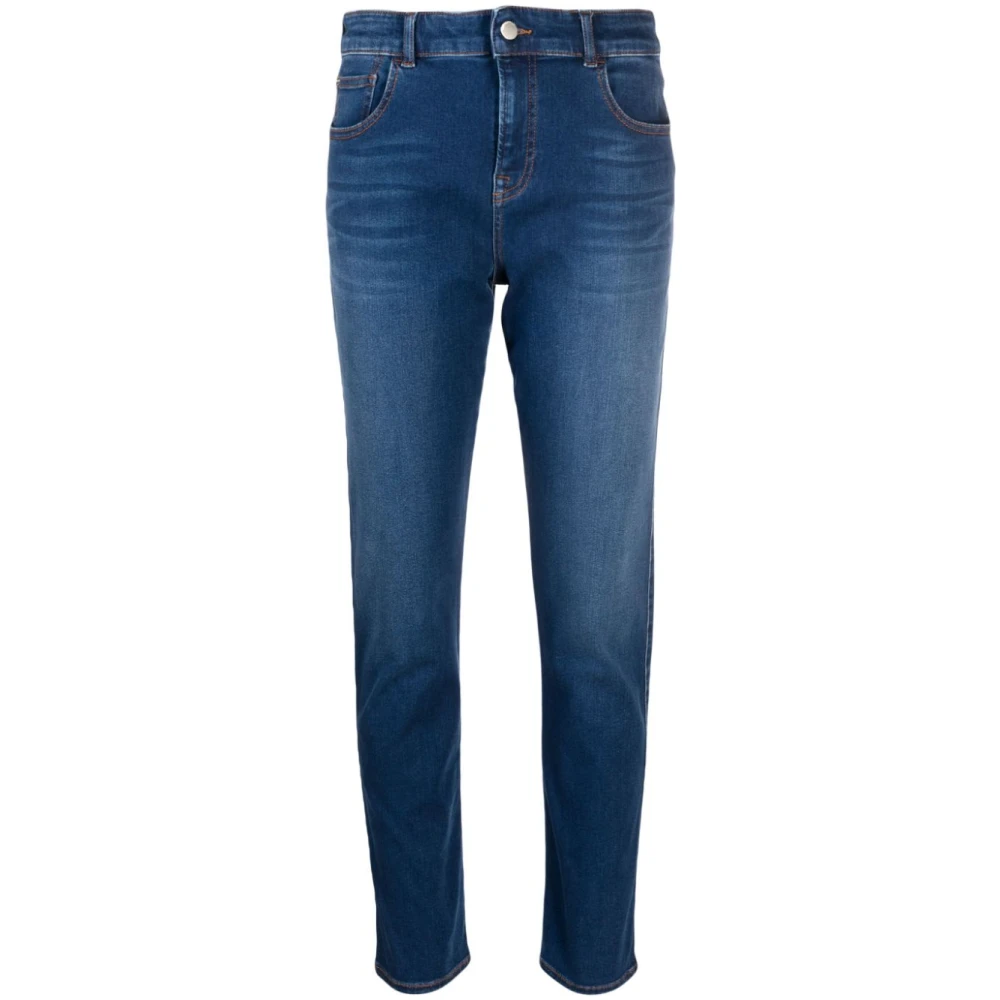Emporio Armani Blauwe Gewassen Denim Jeans met Geborduurd Logo Blue Dames