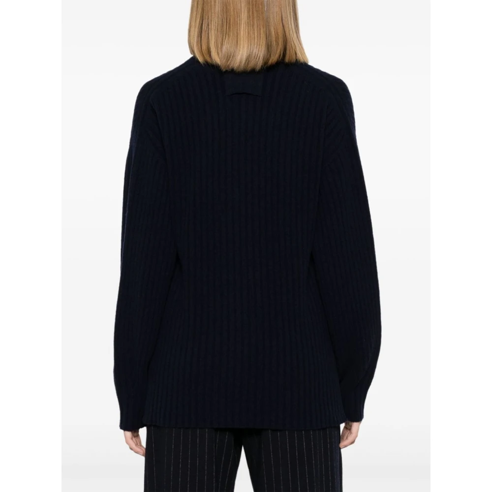 Twinset Blauwe Geribbelde Trui met V-Hals Blue Dames