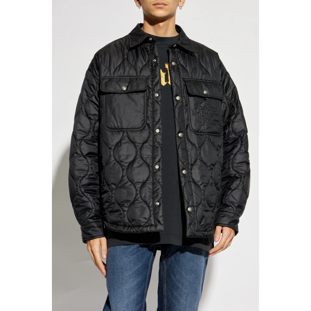 Palm Angels Gewatteerde jas met logo Black Heren