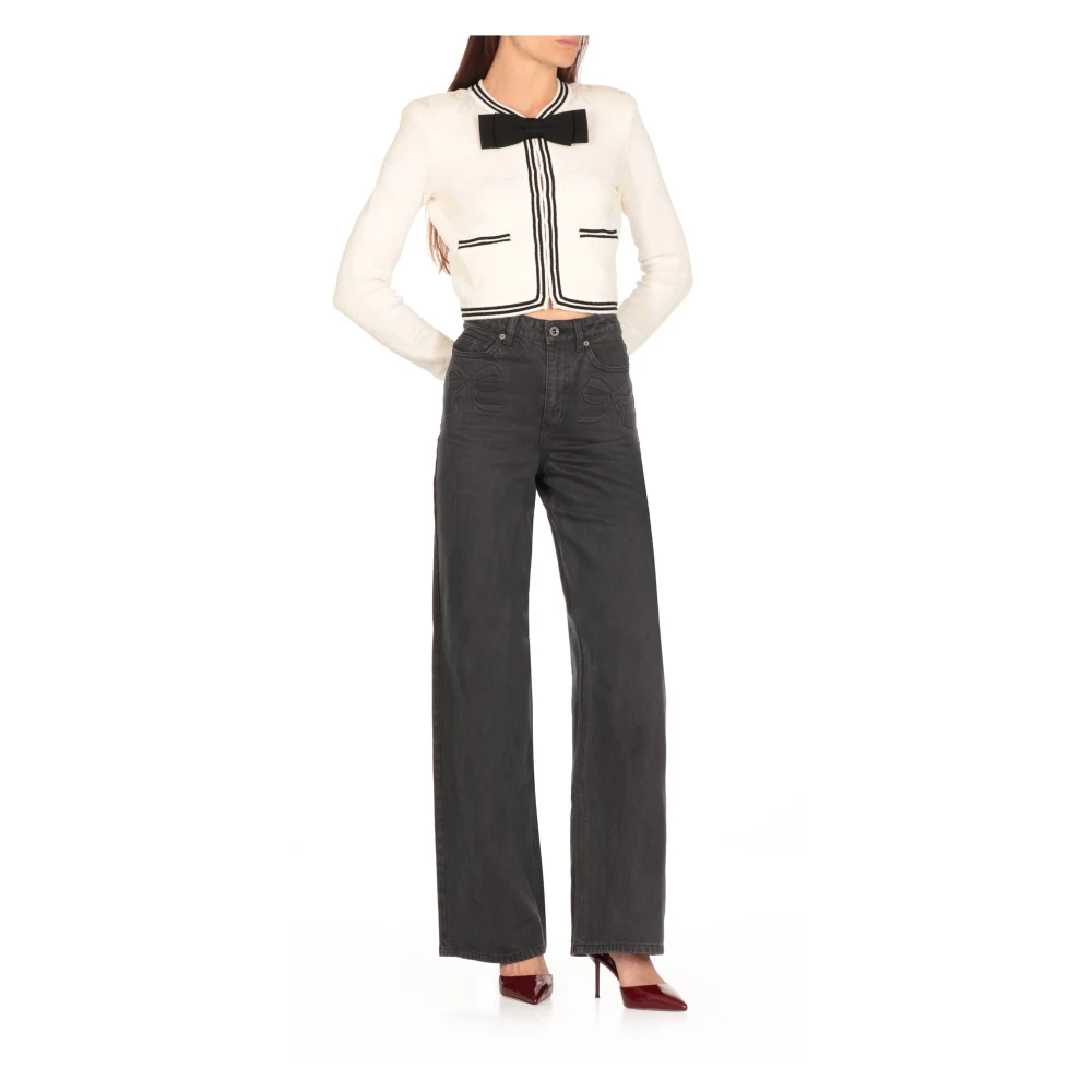 Self Portrait Grijze Katoenen Jeans met Strikdetails Gray Dames