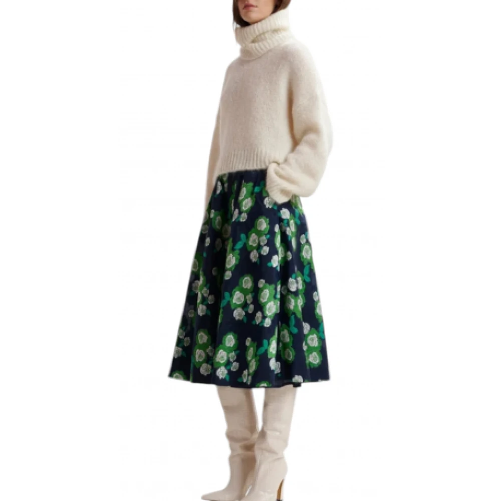 Essentiel Antwerp Marine Rok met Groene Geborduurde Bloemen Multicolor Dames