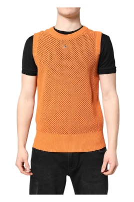 Orange Kaschmir Ärmlös Rund Hals T-shirt