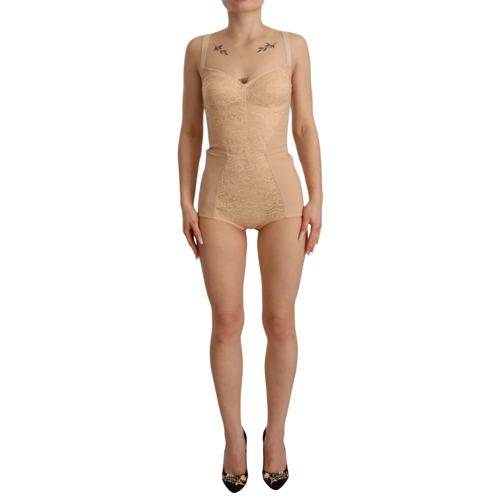 Dolce & Gabbana Womens Beige Nylon Floral Lace Bodysuit - Size 6 UK - Image 3