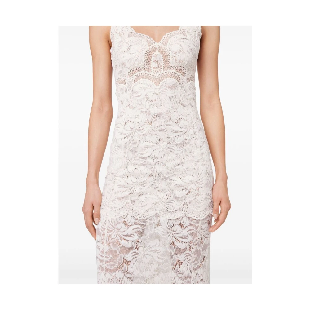 Paco Rabanne Ivoor Wit V-Hals Lange Jurk White Dames