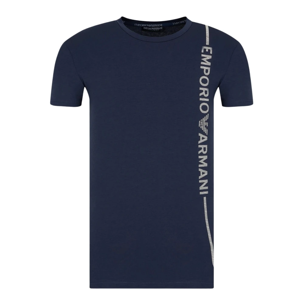 Emporio Armani Stretch Logo Verticaal Katoenen T-Shirt Blue Heren