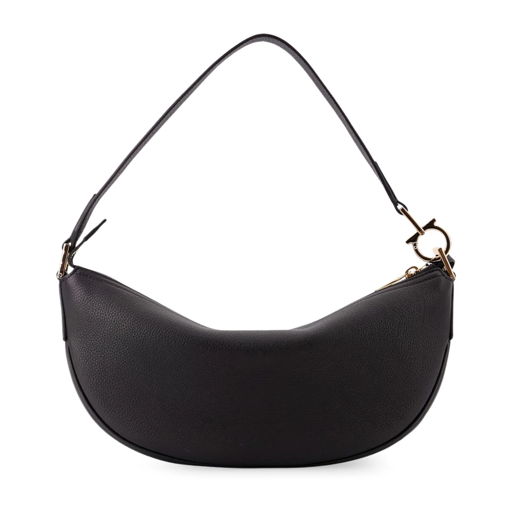 Salvatore Ferragamo Gehamerde leren schoudertas met gouden rits Black Dames