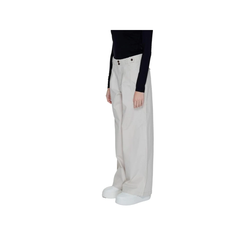 Only Wijde Plooi Beige Katoenen Broek Beige Dames