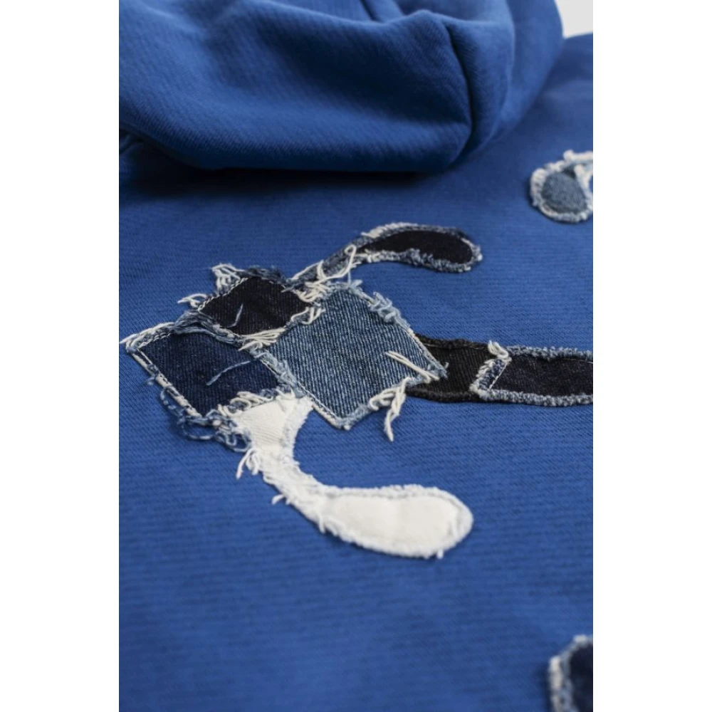 Off White Denim Patch Skate Fit Hoodie Blue Heren