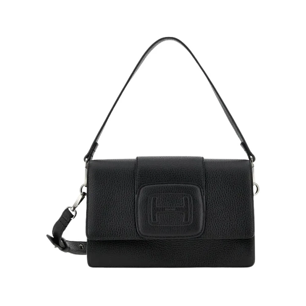 Hogan Gestanste Flap Leren Tas met Verwisselbare Handvat Black Dames