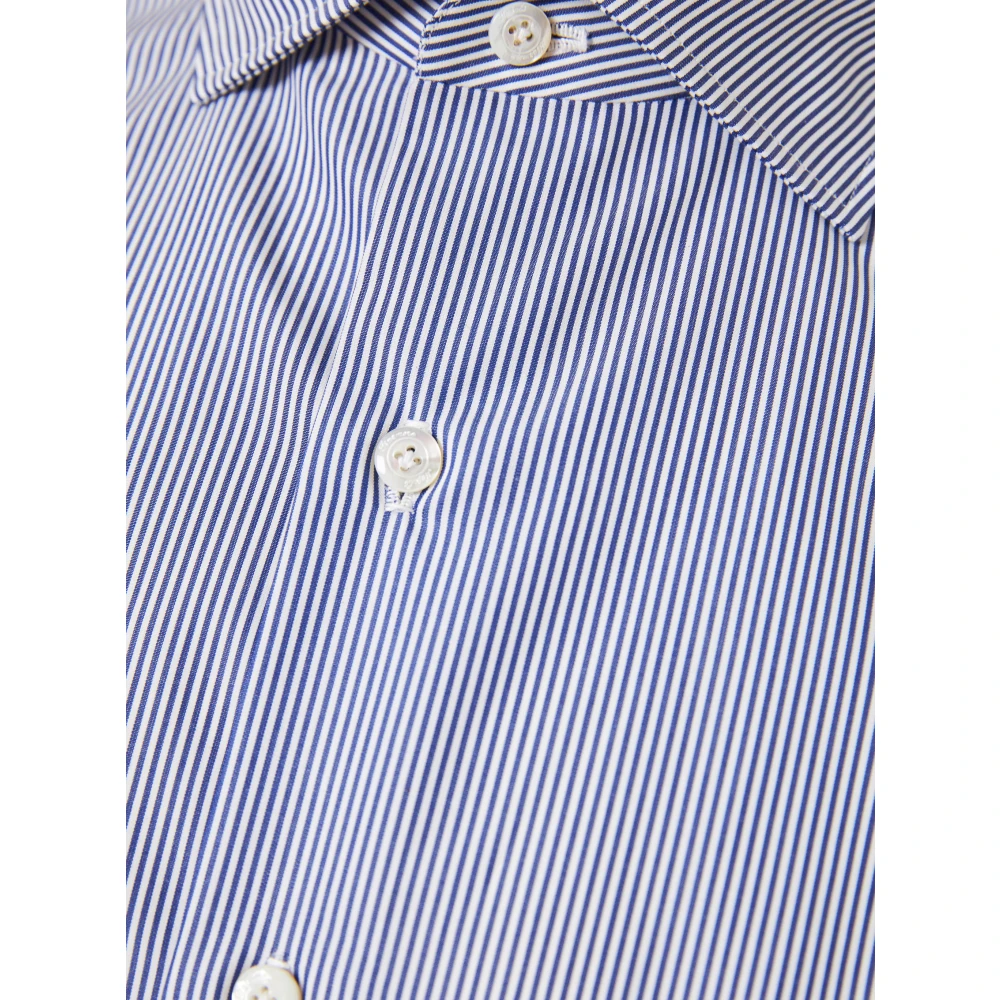 Finamore Gestreept Katoenen Shirt Made in Italy Blue Heren