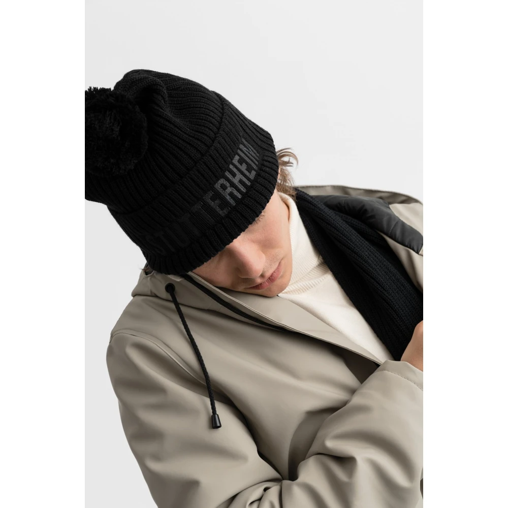 Stutterheim Pompon Ribgebreide Muts Black Unisex