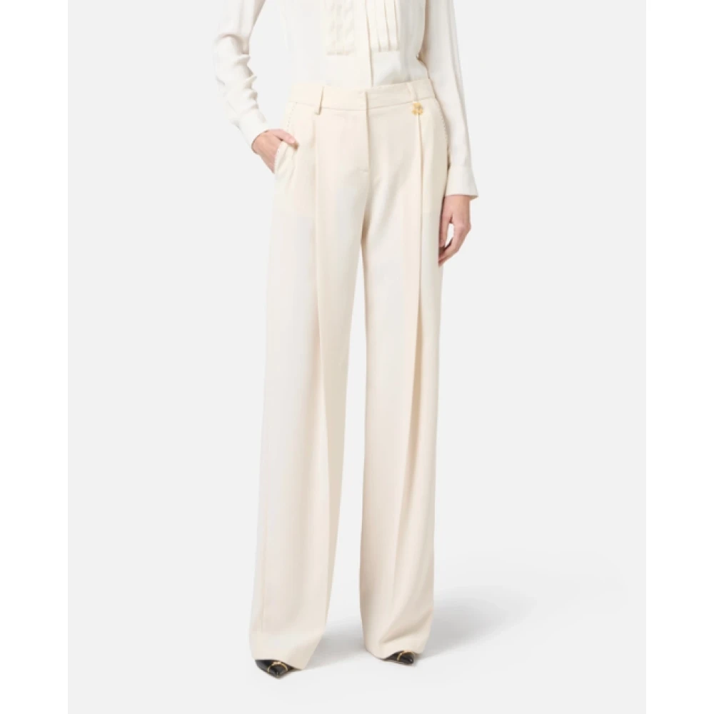 Elisabetta Franchi Crepe broek met gouden charme detail Yellow Dames