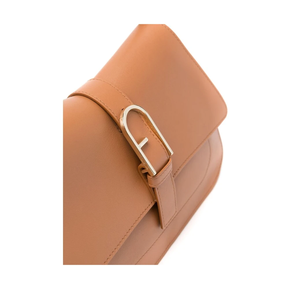 Furla Lichtbruine leren schoudertas met booglogo Brown Dames