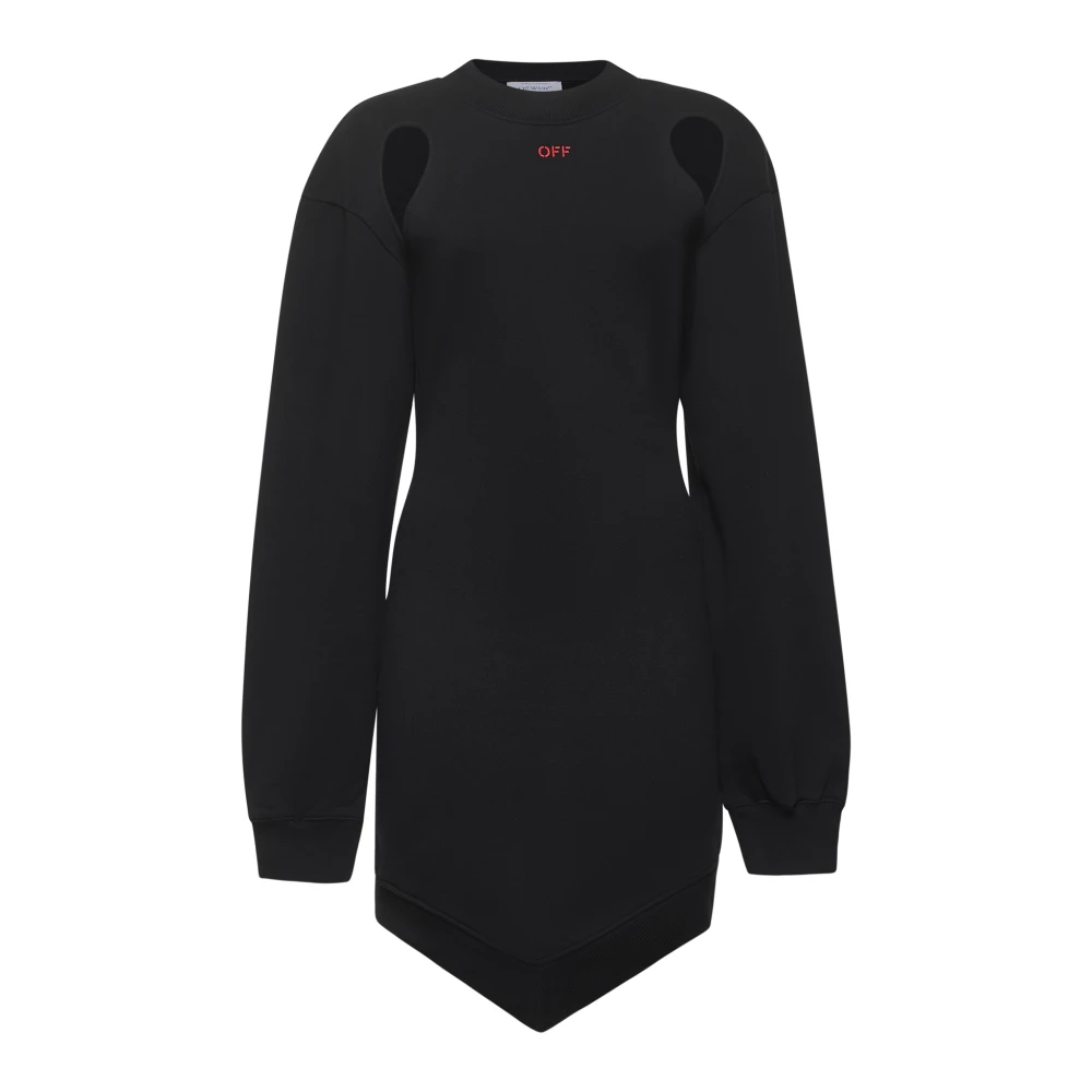 Off White Zwarte Katoenen Jurk met Logoborduursel Black Dames