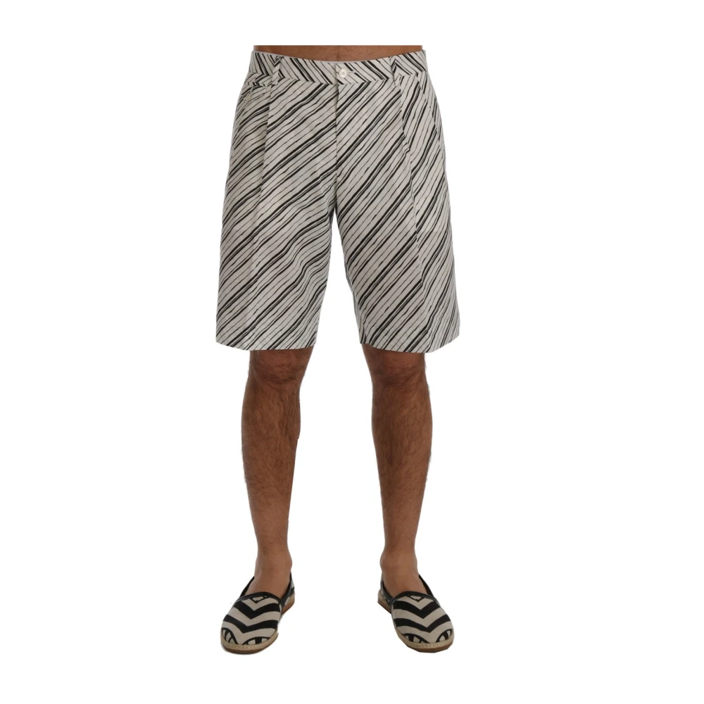 Dolce & Gabbana Elegante Gestreepte Katoenen Linnen Shorts White Heren