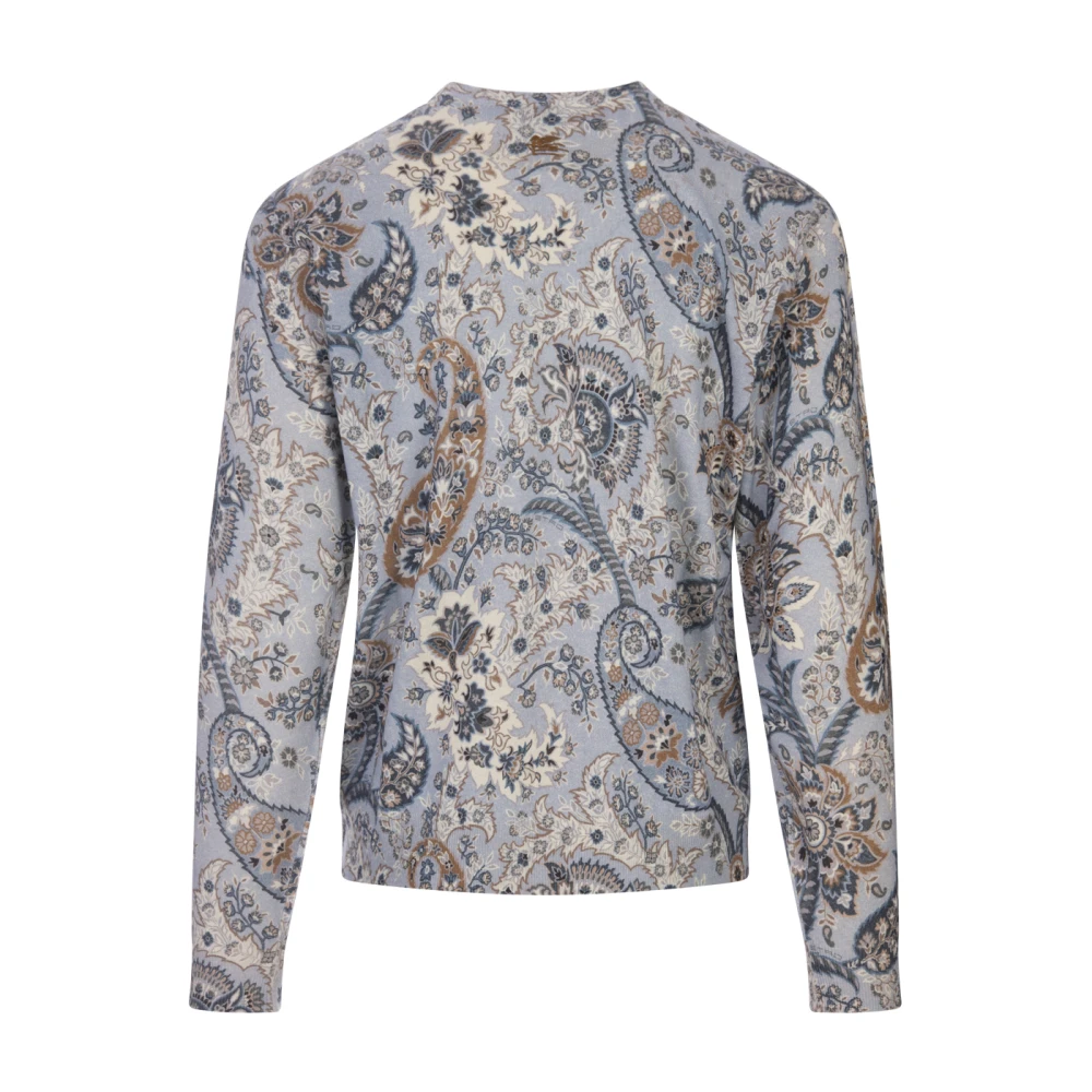 ETRO Blauwe Bloemen Paisley Zijde Kasjmier Trui Multicolor Heren