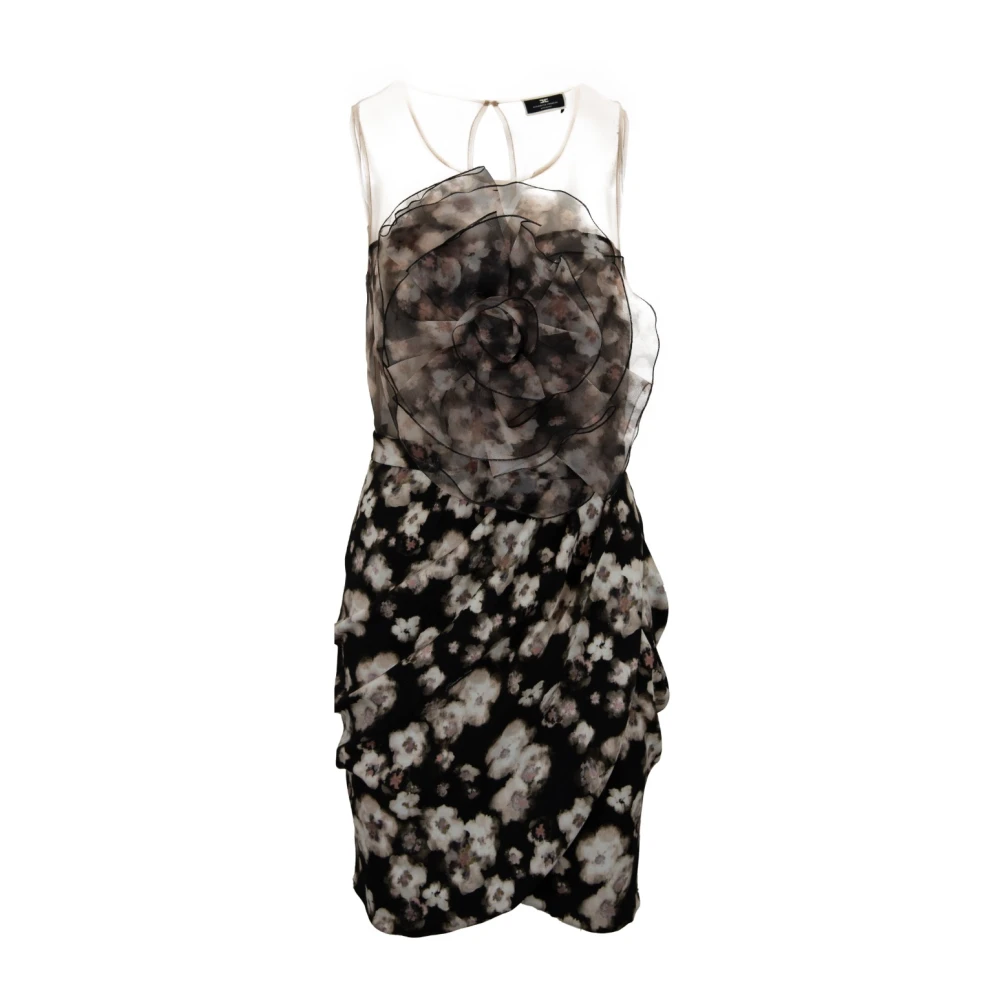 Elisabetta Franchi Korte Mouw Bloemenjurk met Rozendetail Black Dames