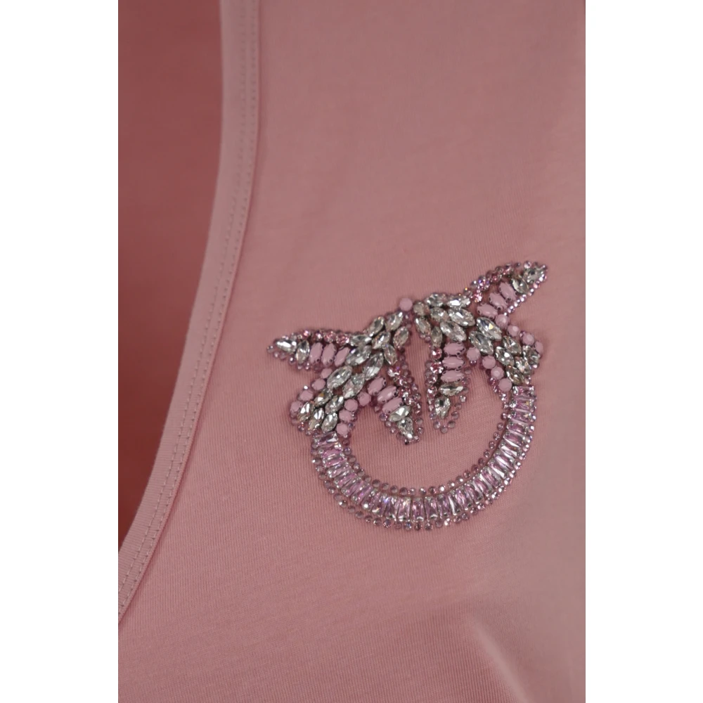 pinko Juwel Geborduurd Katoenen T-shirt Pink Dames