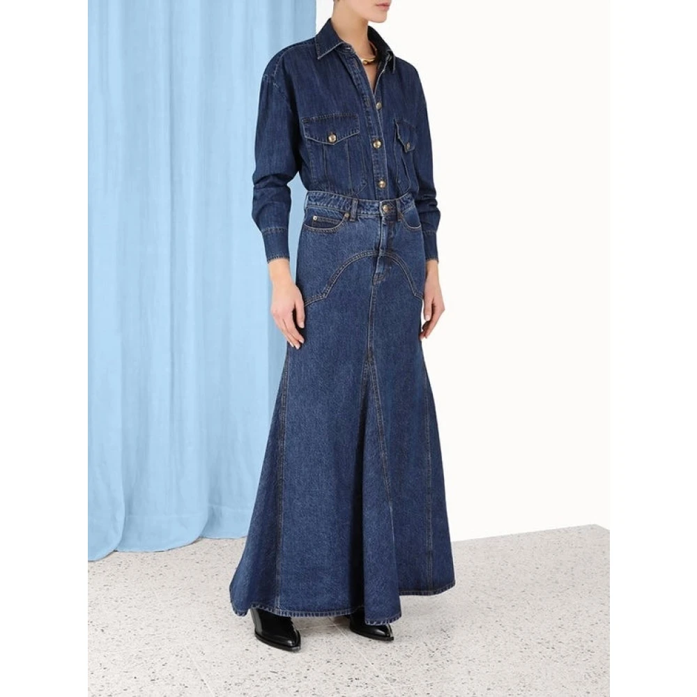 Zimmermann Fishtail Denim Maxi Rok Blue Dames