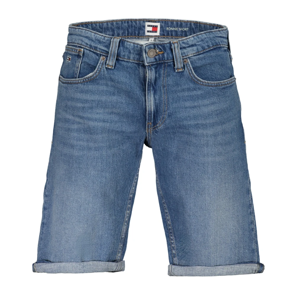 Tommy Hilfiger Blauwe Heren Korte Jeans Gewassen Effect Blue Heren