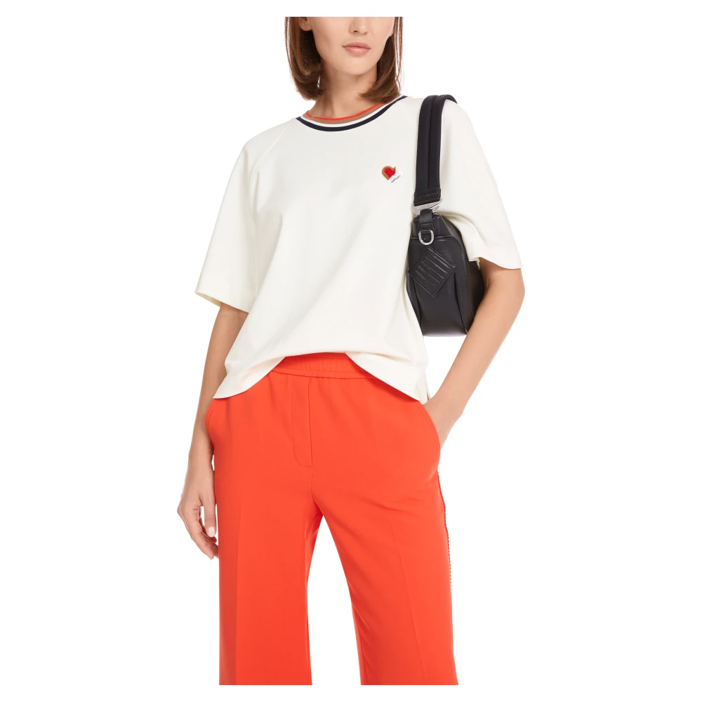 Marc Cain Gestreept Cropped T-shirt White Dames
