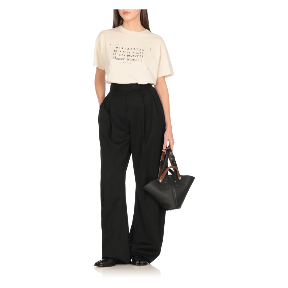 Maison Margiela Ivoor Katoenen T-shirt met Logo Beige Dames