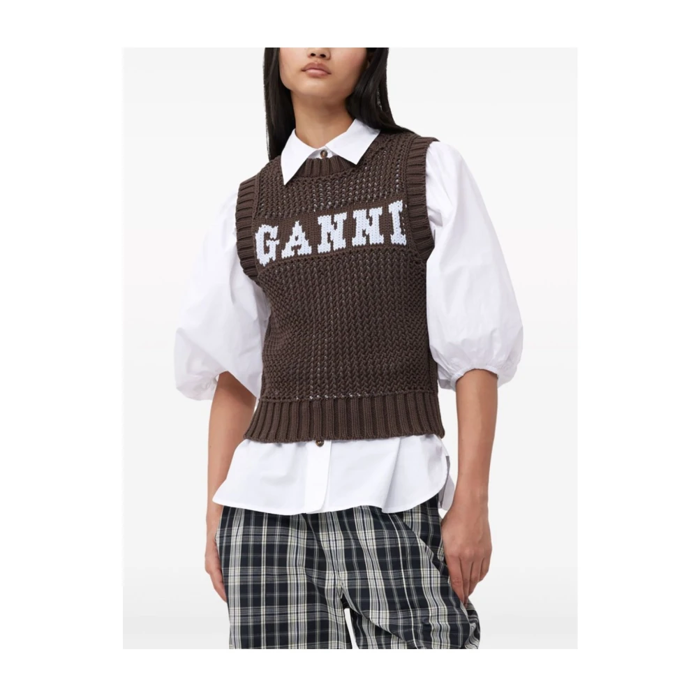 Ganni V-neck Knitwear Brown Dames