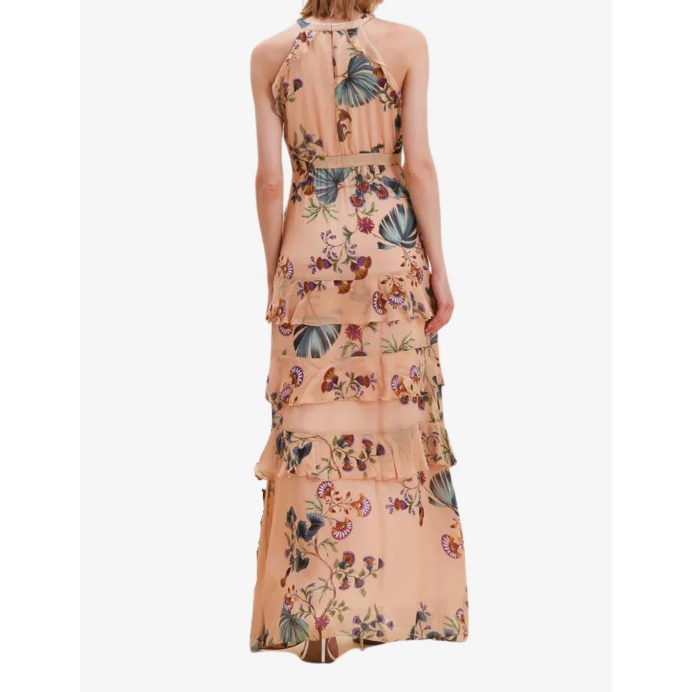 Nenette Lange jurk met ruches en botanische print Multicolor Dames