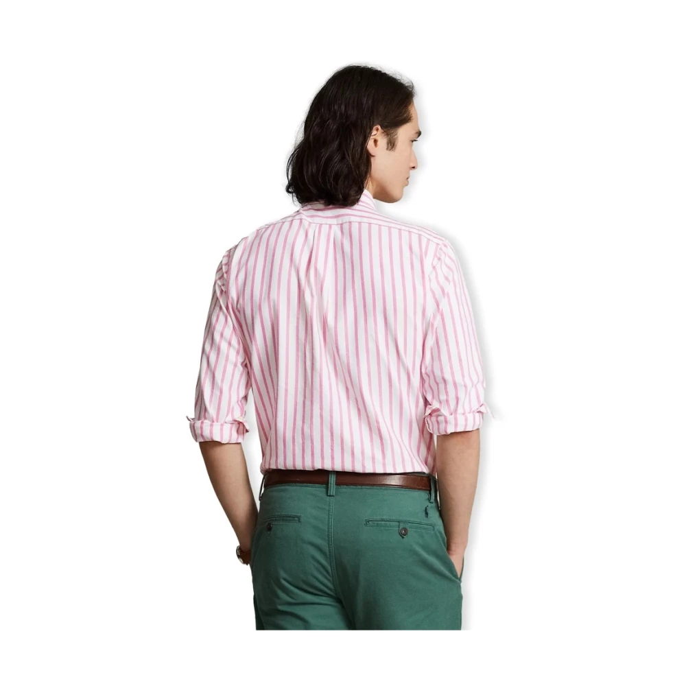 Ralph Lauren Custom Fit Gestreept Oxford Overhemd Pink Heren