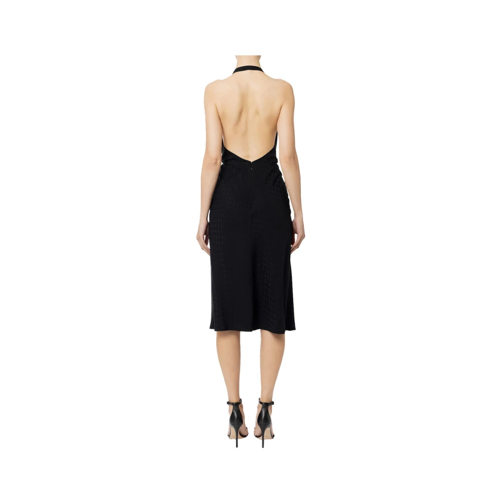 Elisabetta Franchi Zwart Jacquard Midi Jurk Black Dames