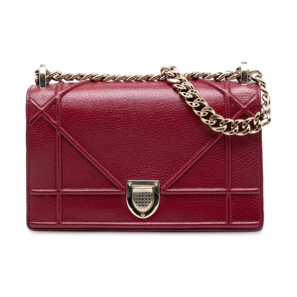 Dior Vintage Women's Red Pre-Owned Flap Bag With Chain