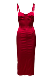 Czerwona Sukienka z Elastycznym Satynowym Materiałem