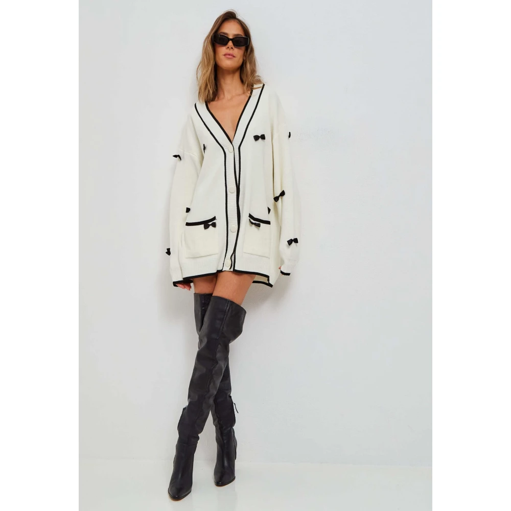 Cesare Gaspari Bow Knit Cardigan White Dames