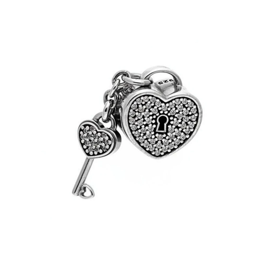 Pandora Gray Jewellery, Female, One Size, Pavé Padlock Heart & Key Charm
