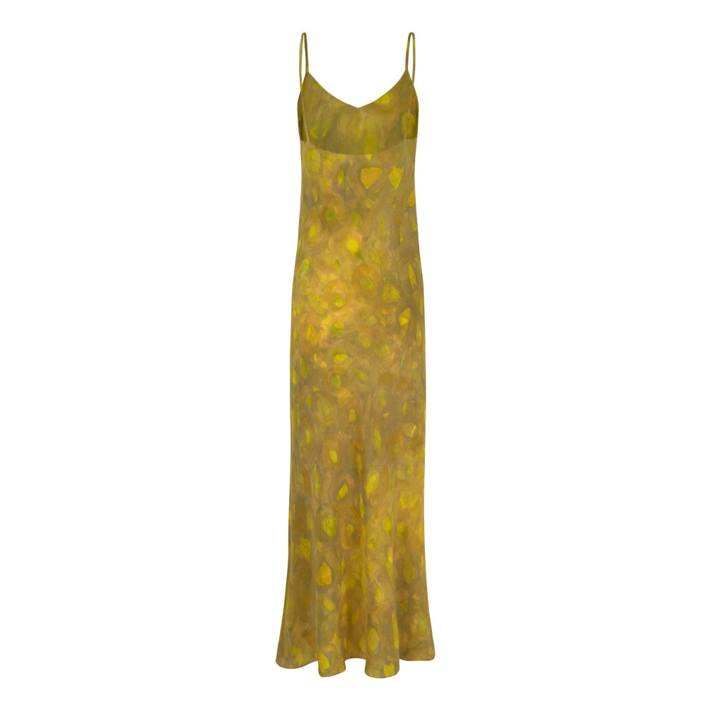 Cortana Zijden Lime Print Slip Jurk Yellow Dames