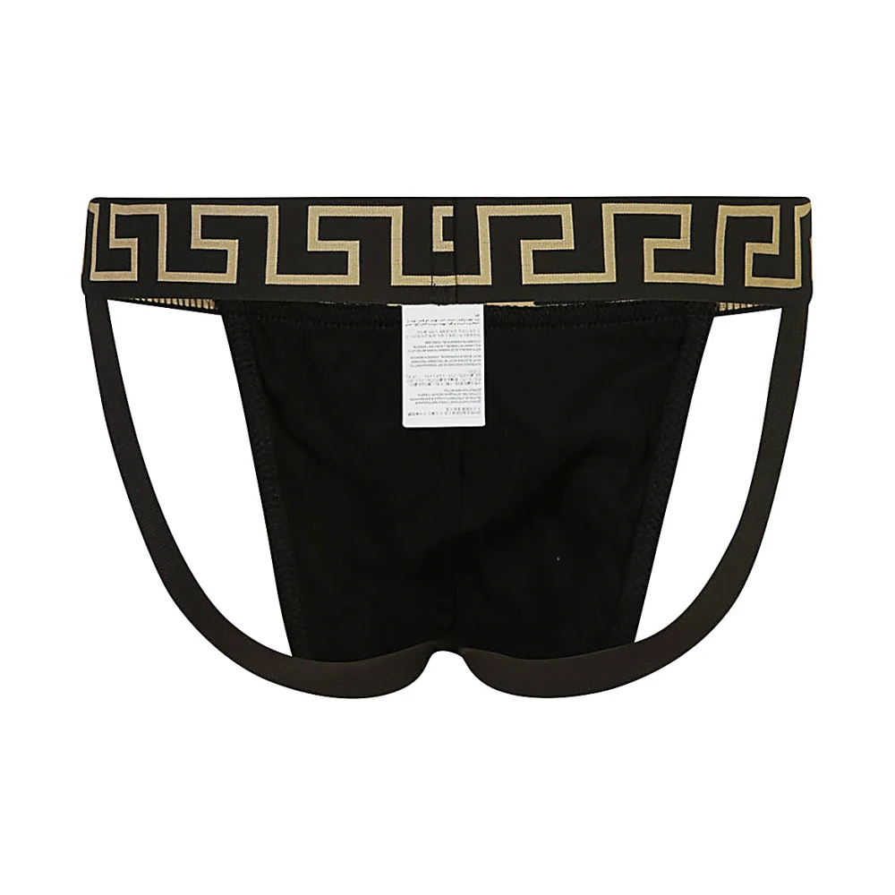 Versace Zwarte Griekse Rand Jock Strap Black Heren
