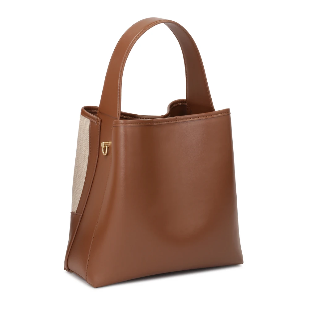 Kazar Bruine leren handtas met stoffen inzet Brown Dames